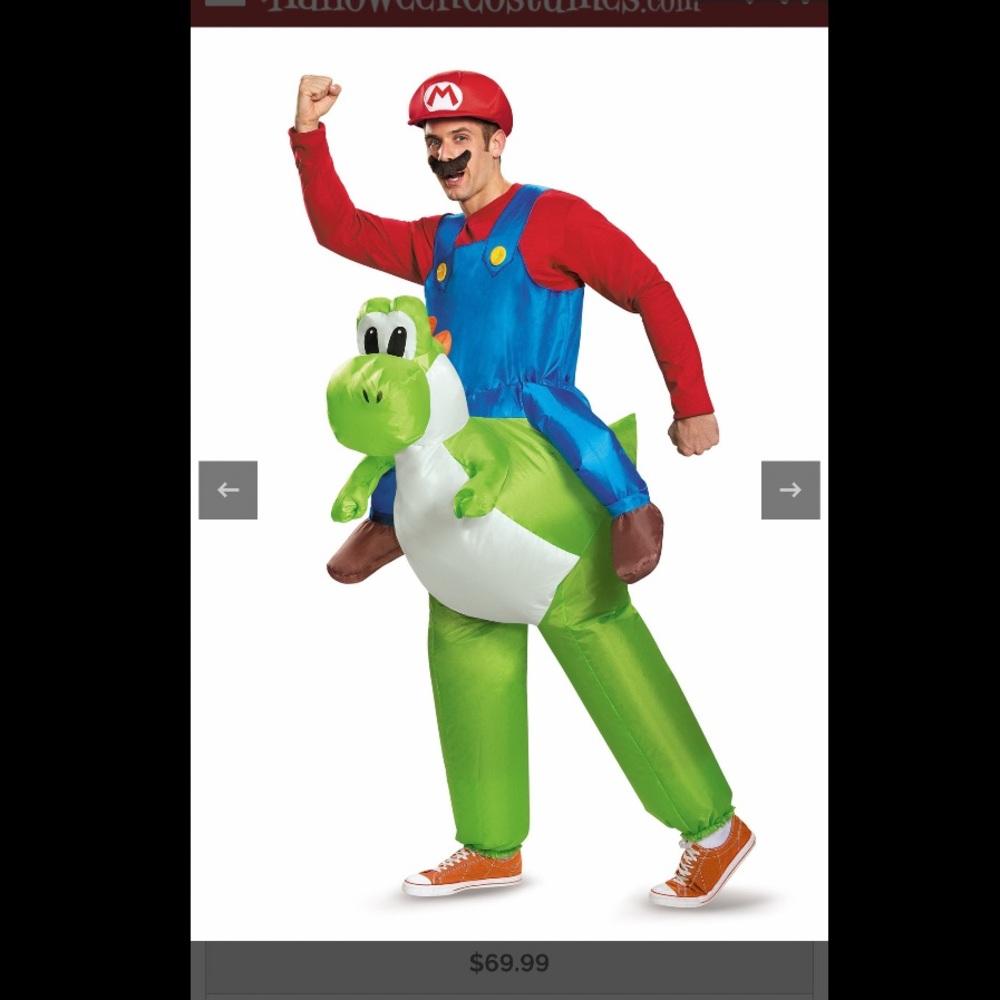 Super Mario riding Yoshi inflatable costume